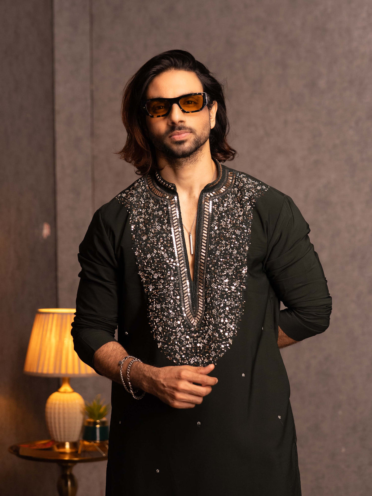The Feroze Embroidered Kurta Set (Midnight Emerald)