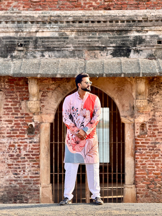 Vibrant Floral Premium Linen Printed Kurta