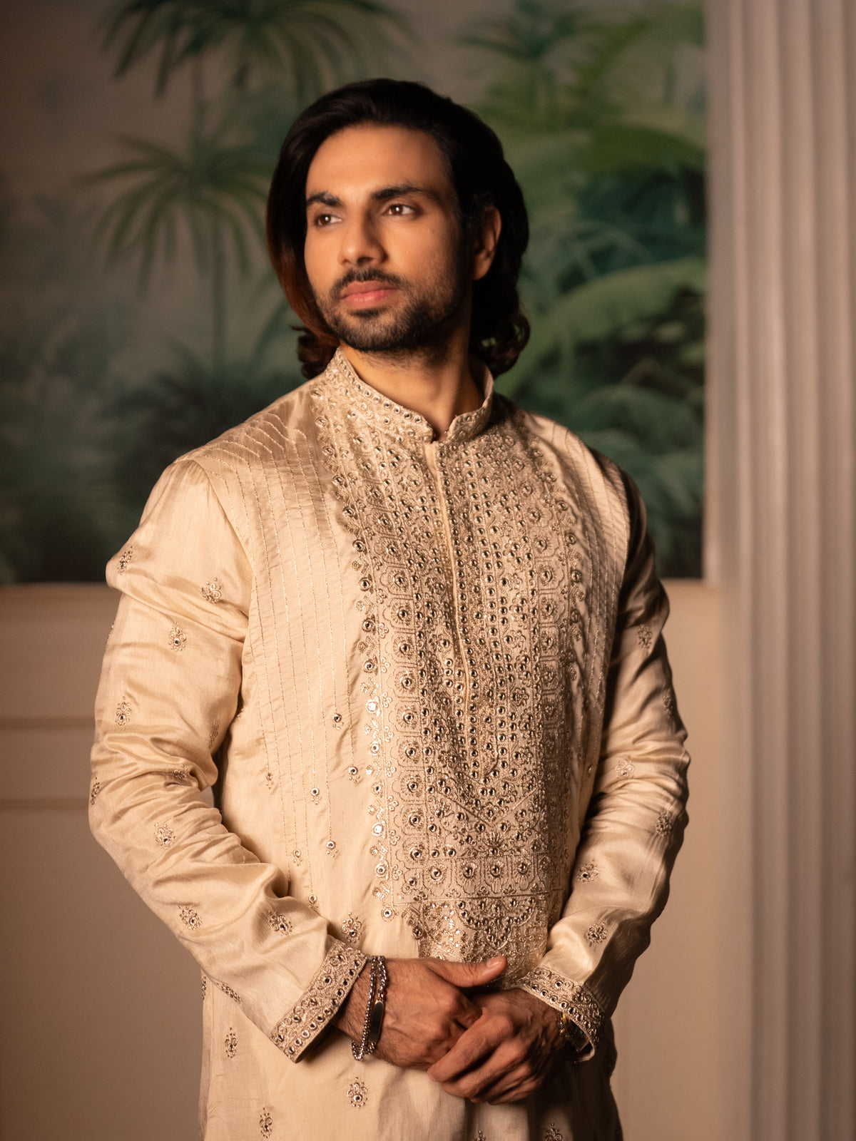 The Arya Embroidered Kurta Set (Champagne Ivory)