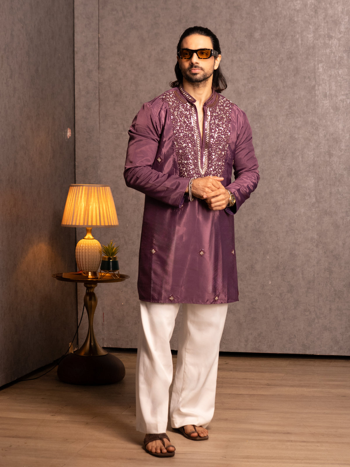 The Feroze Embroidered Kurta Set (Dark wine)