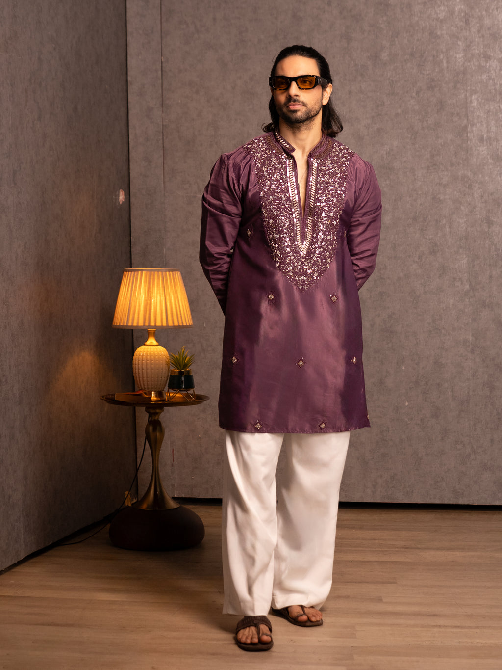 The Feroze Embroidered Kurta Set (Dark wine)