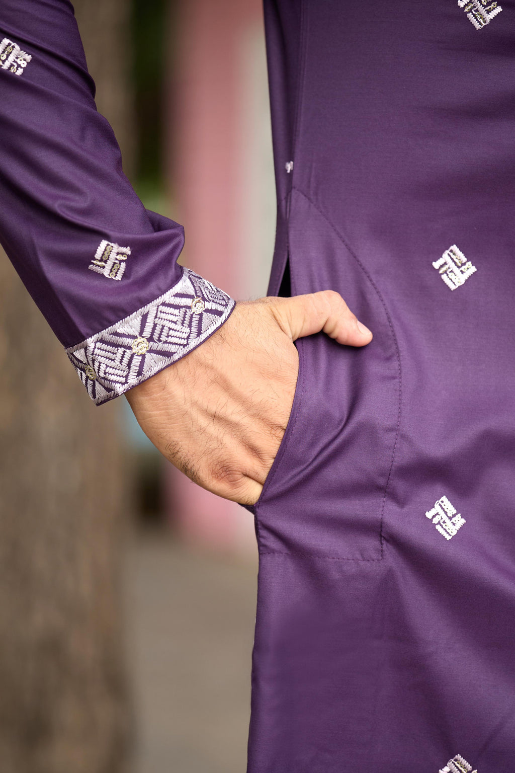 Plum Purple Embroidered Kurta with Dupatta and Pant Set