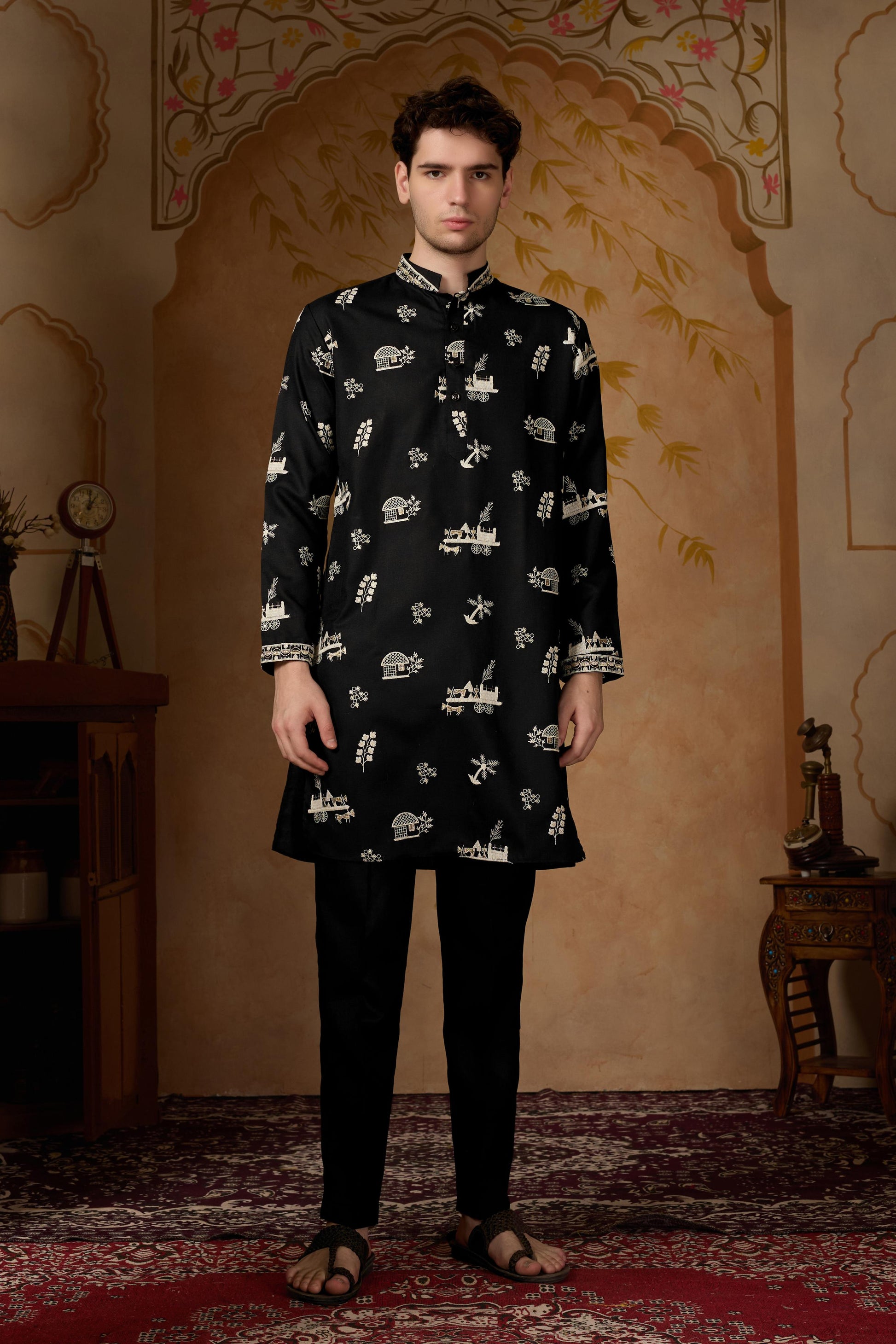 Classic Black Embroidered Kurta with Pant Set