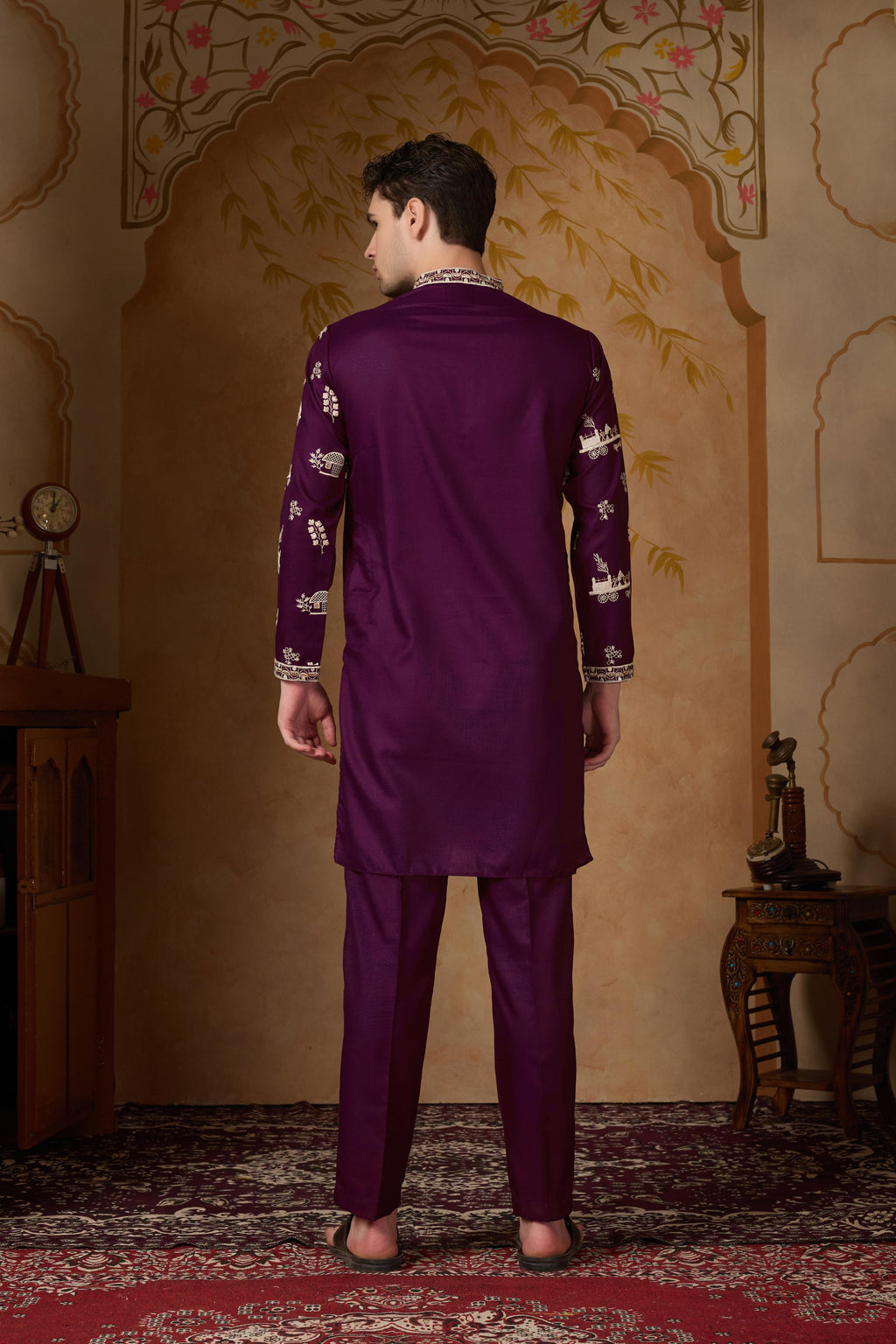 Plum Purple Embroidered Kurta with Pant Set