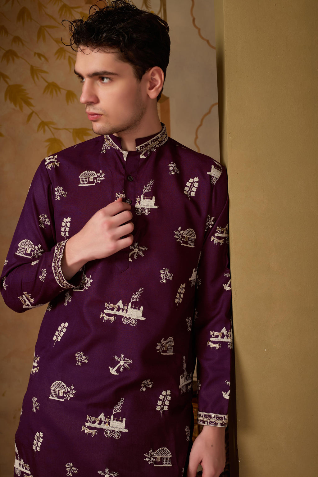 Plum Purple Embroidered Kurta with Pant Set