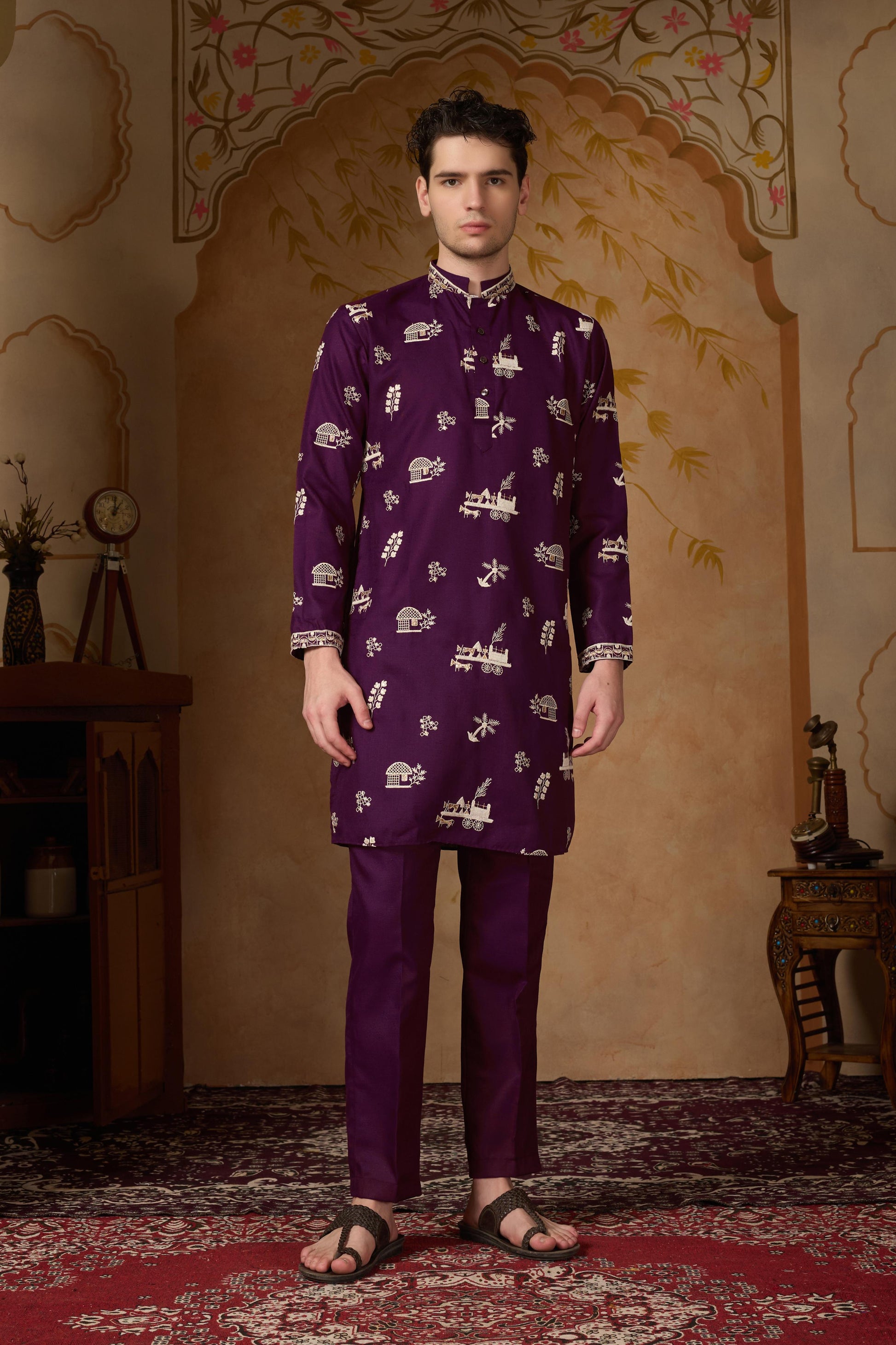 Plum Purple Embroidered Kurta with Pant Set
