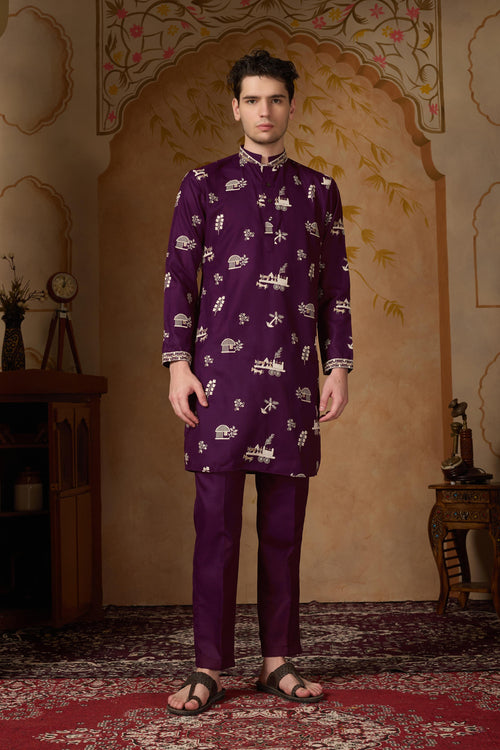 Plum Purple Embroidered Kurta with Pant Set