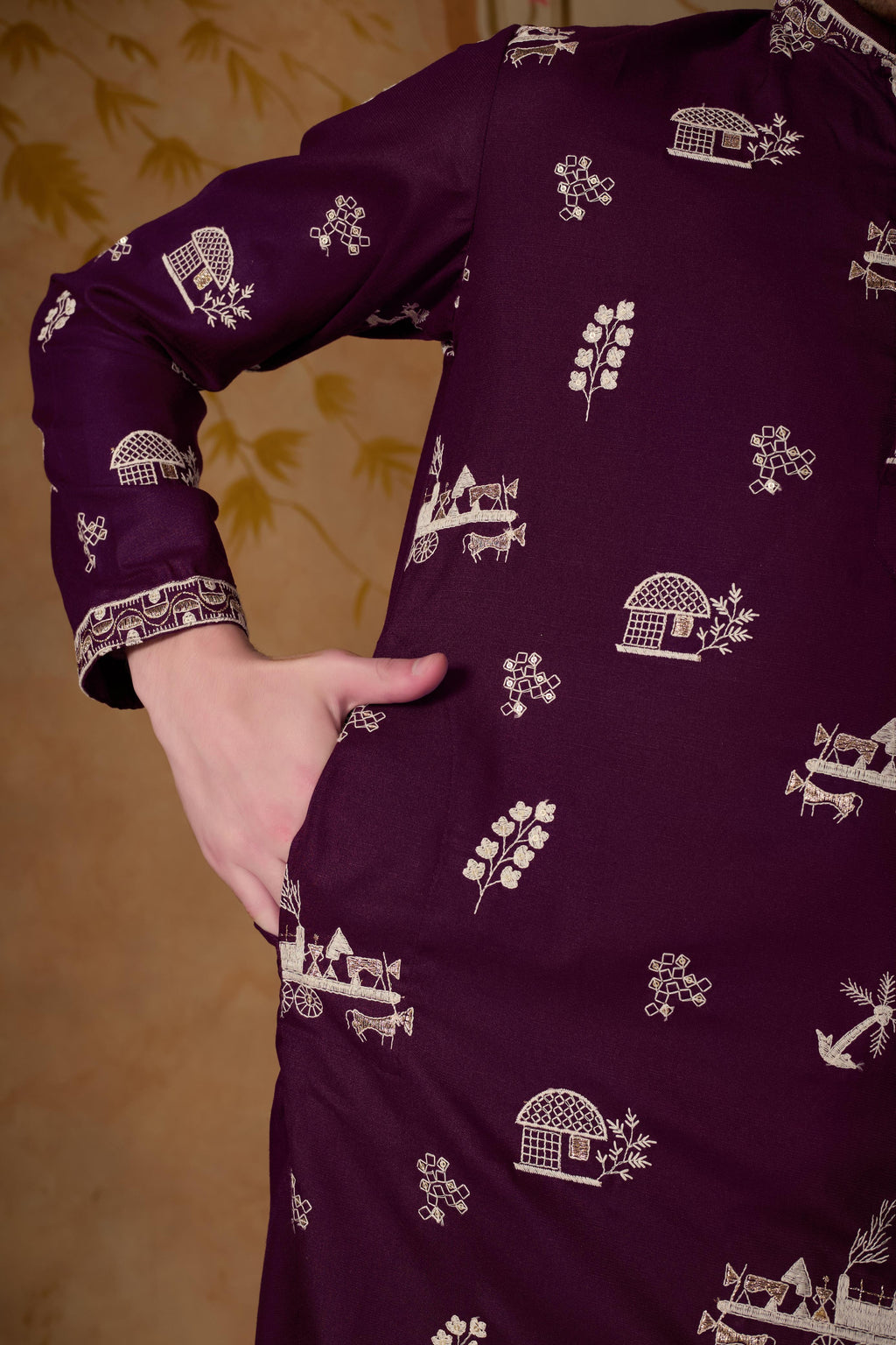 Plum Purple Embroidered Kurta with Pant Set