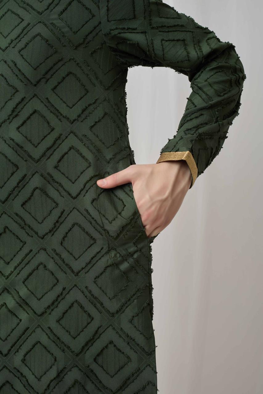 Olive Green Textured Kurta with White Patiala Pant Set