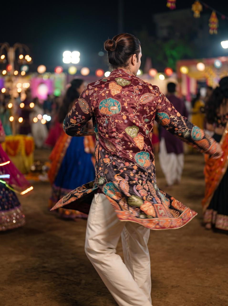 The Sikandar Embroidered Kurta (Royal Crimson &Midnight)