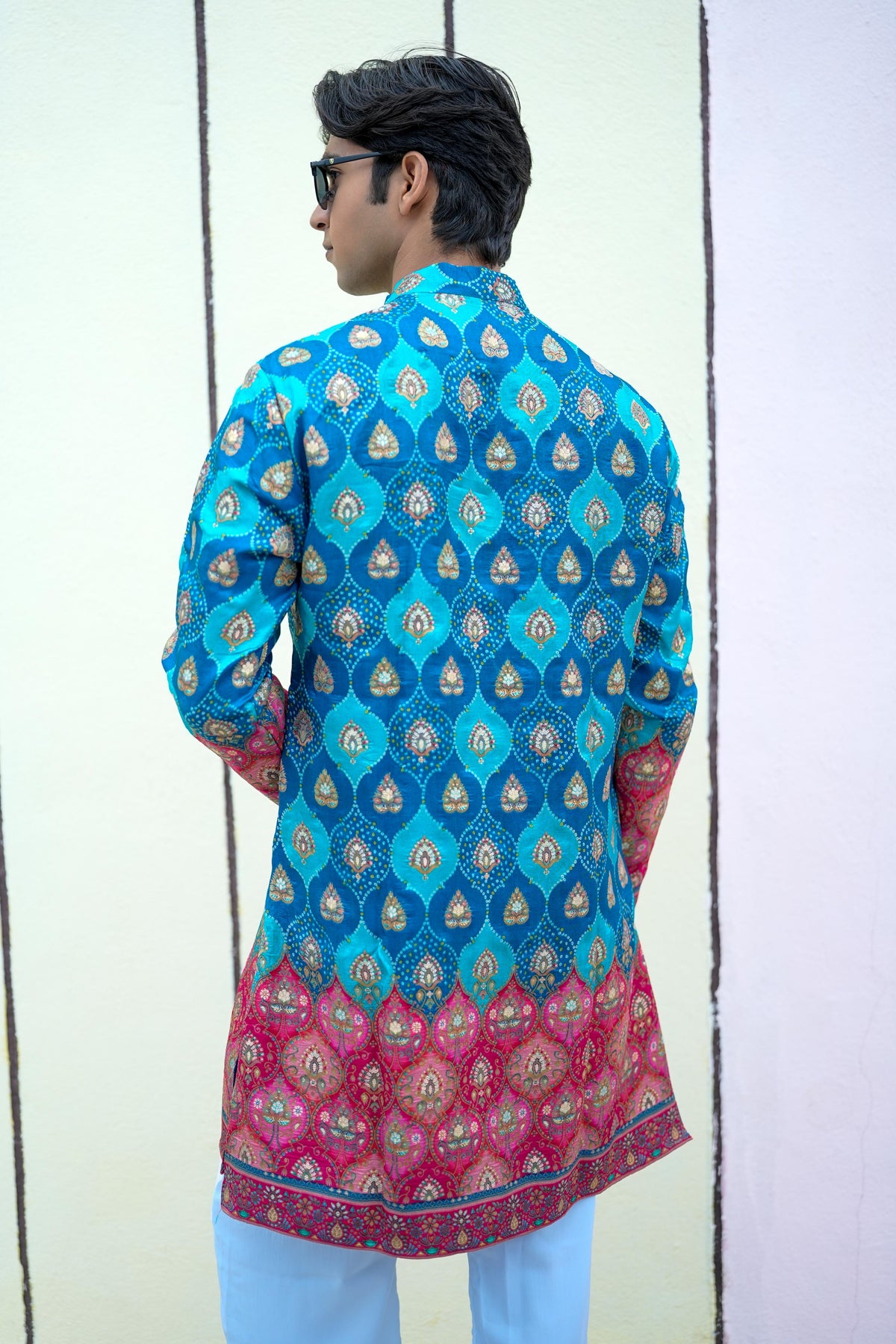 Royal Blue Bandhani V-Neck Short Kurta