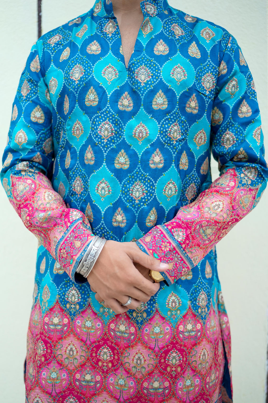 Royal Blue Bandhani V-Neck Short Kurta