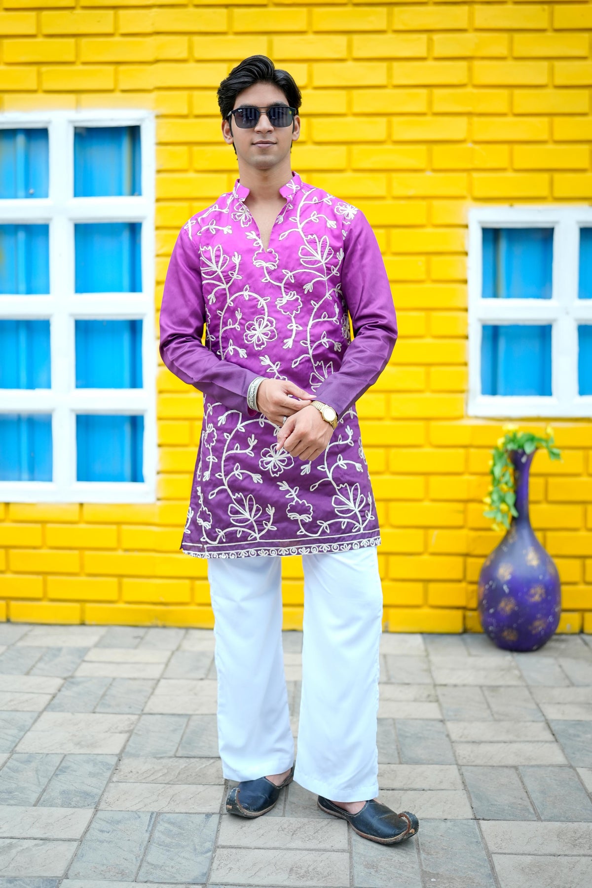 Royal Orchid V-Neck Short Kurta.