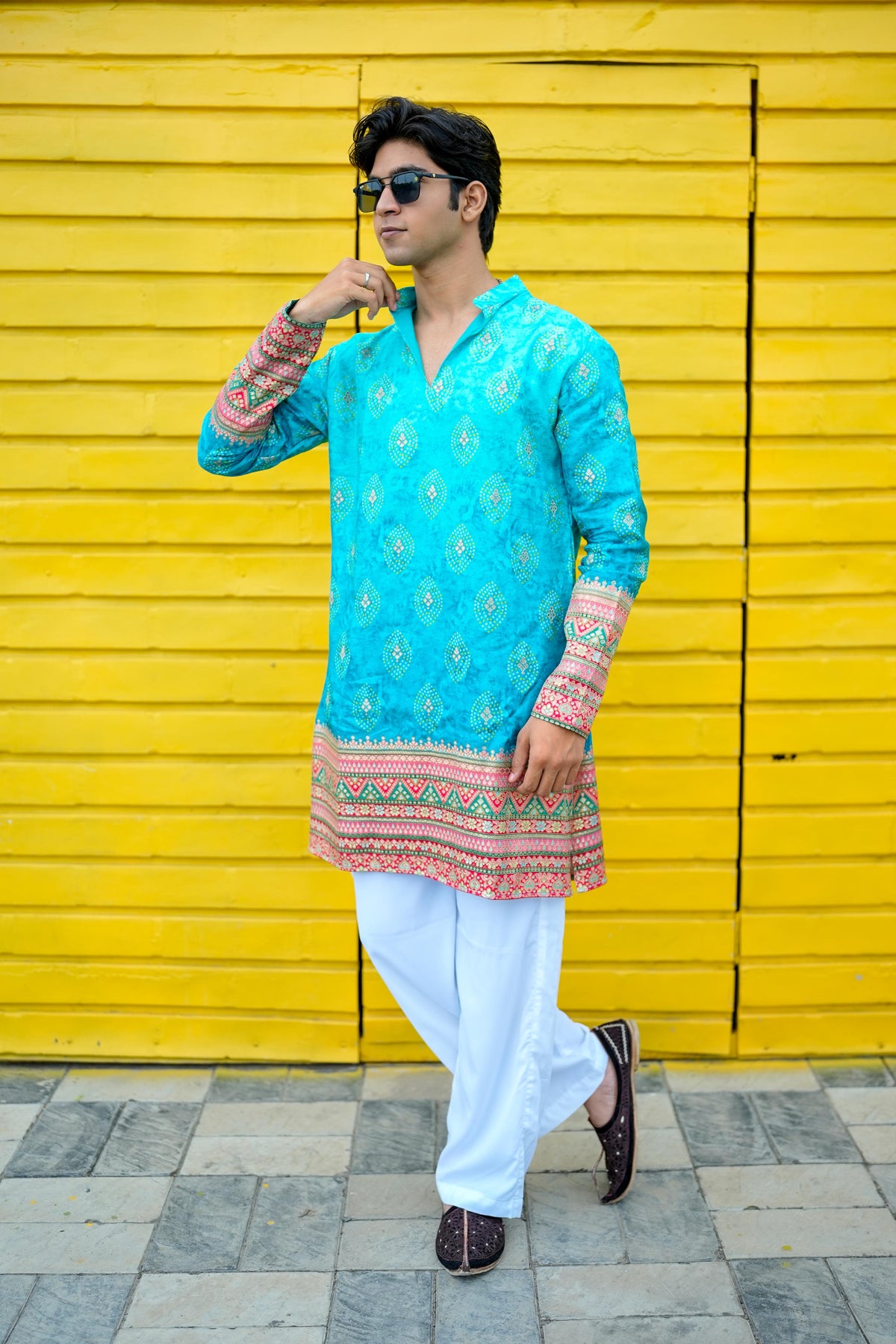 Shahi Firoza V-Neck Short Kurta.
