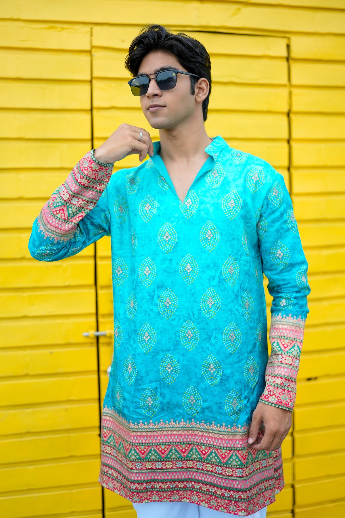 Shahi Firoza V-Neck Short Kurta.