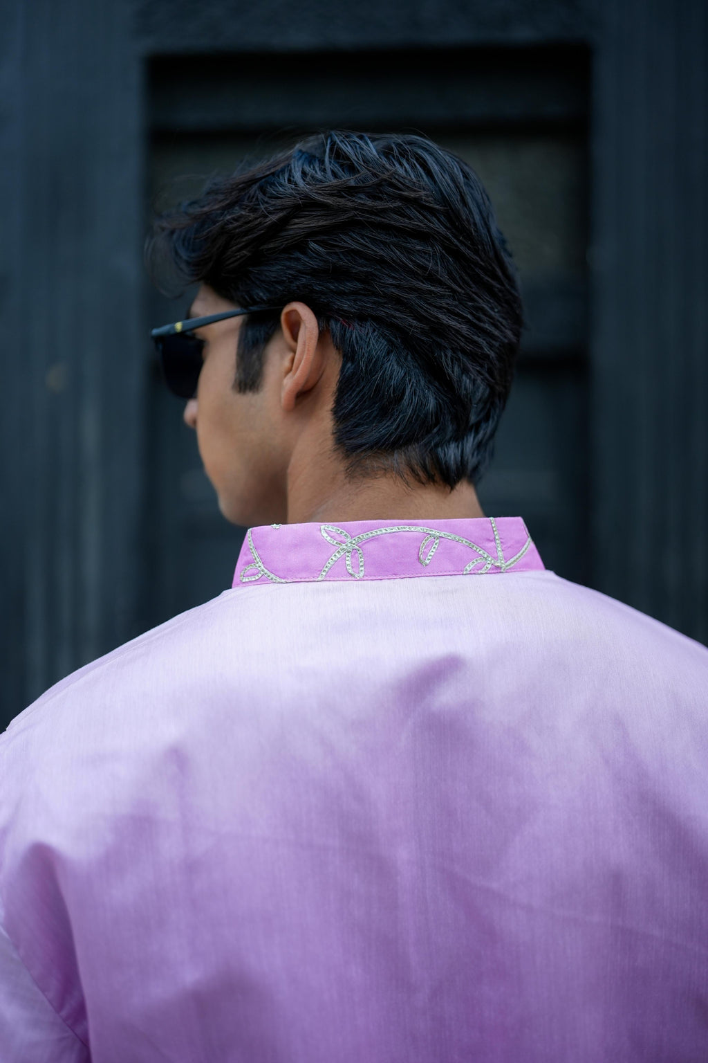 Blush Pink Shaded Embroidered V-Neck Short Kurta.