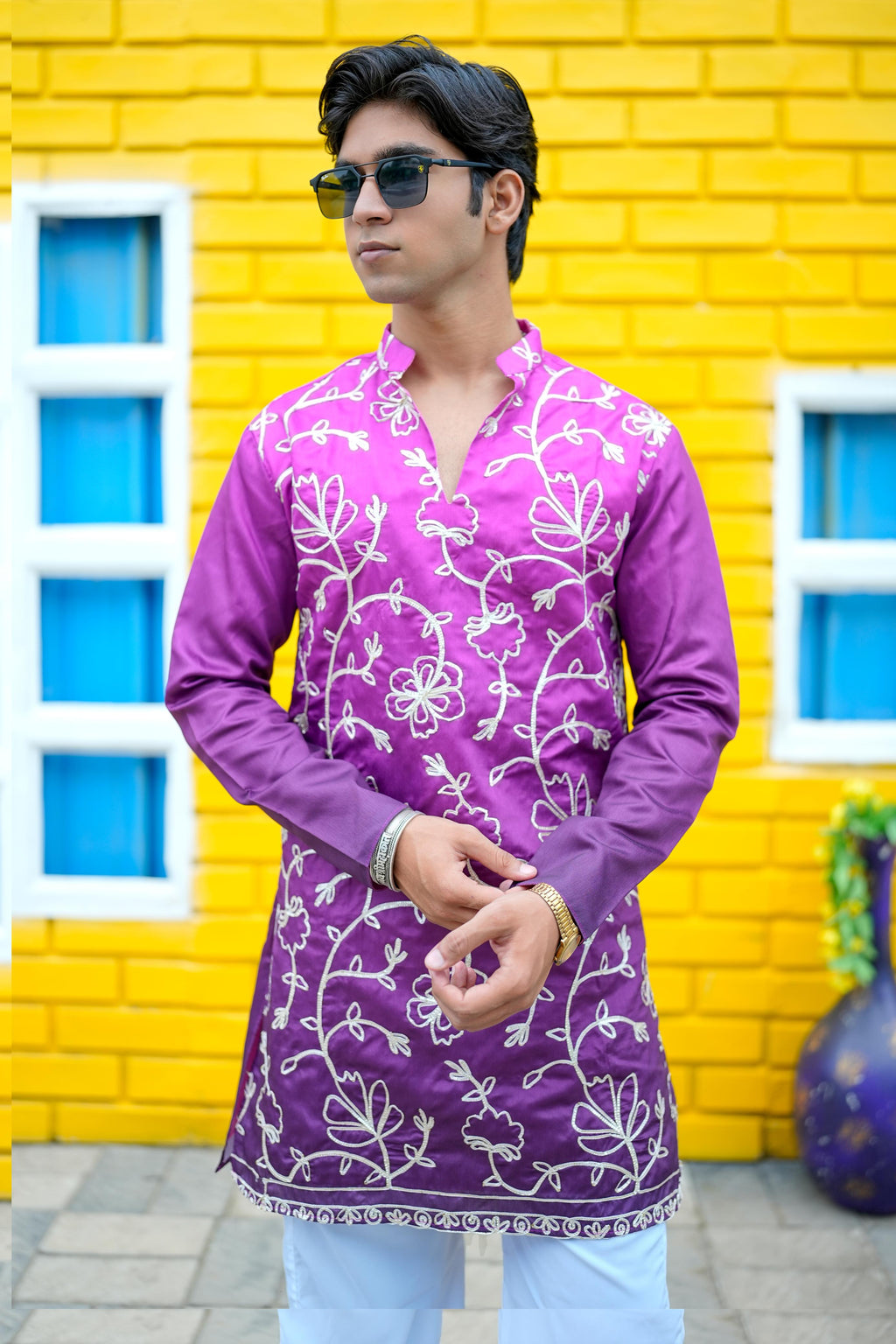 Royal Orchid V-Neck Short Kurta.