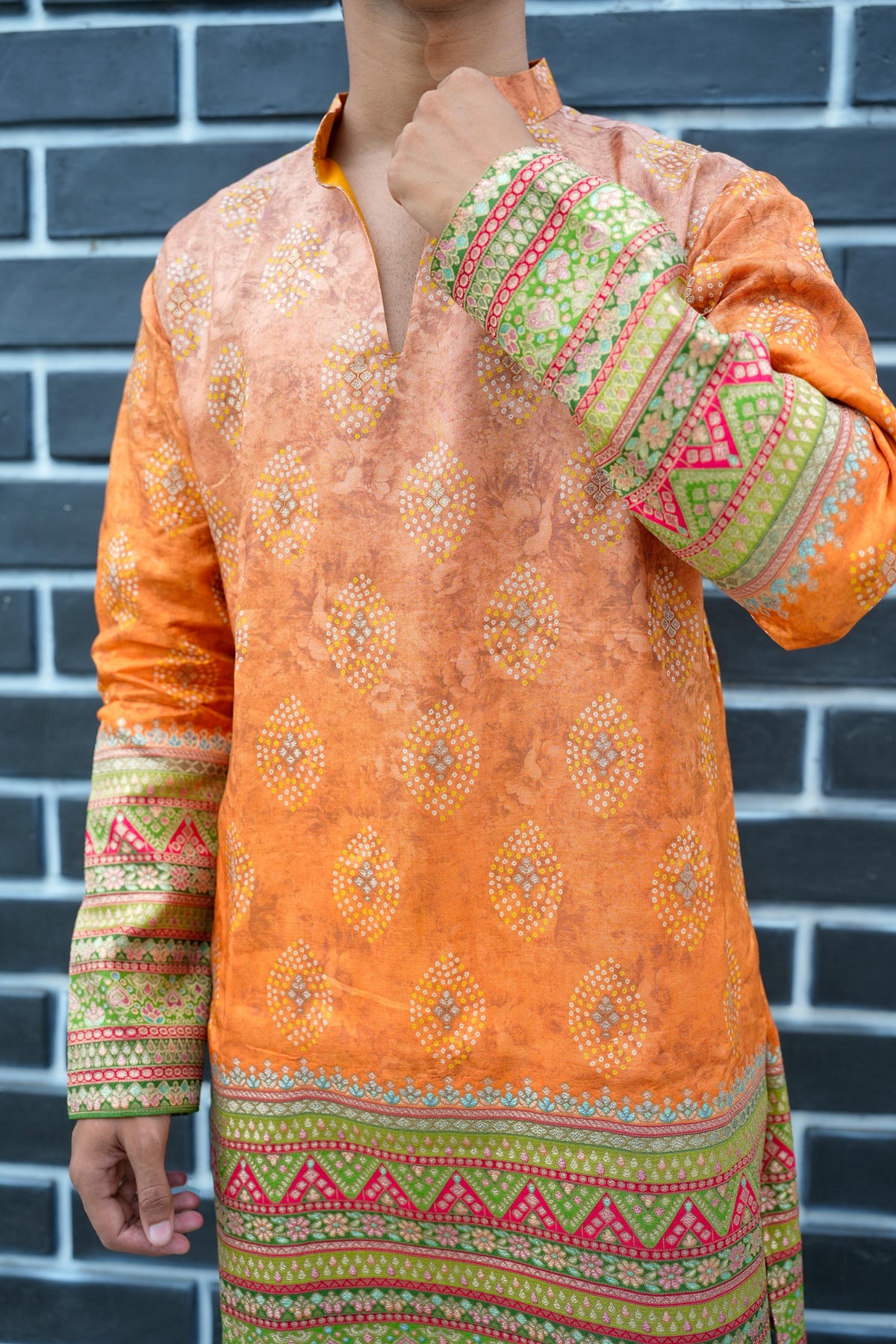 Shahi Kesari V-Neck Short Kurta