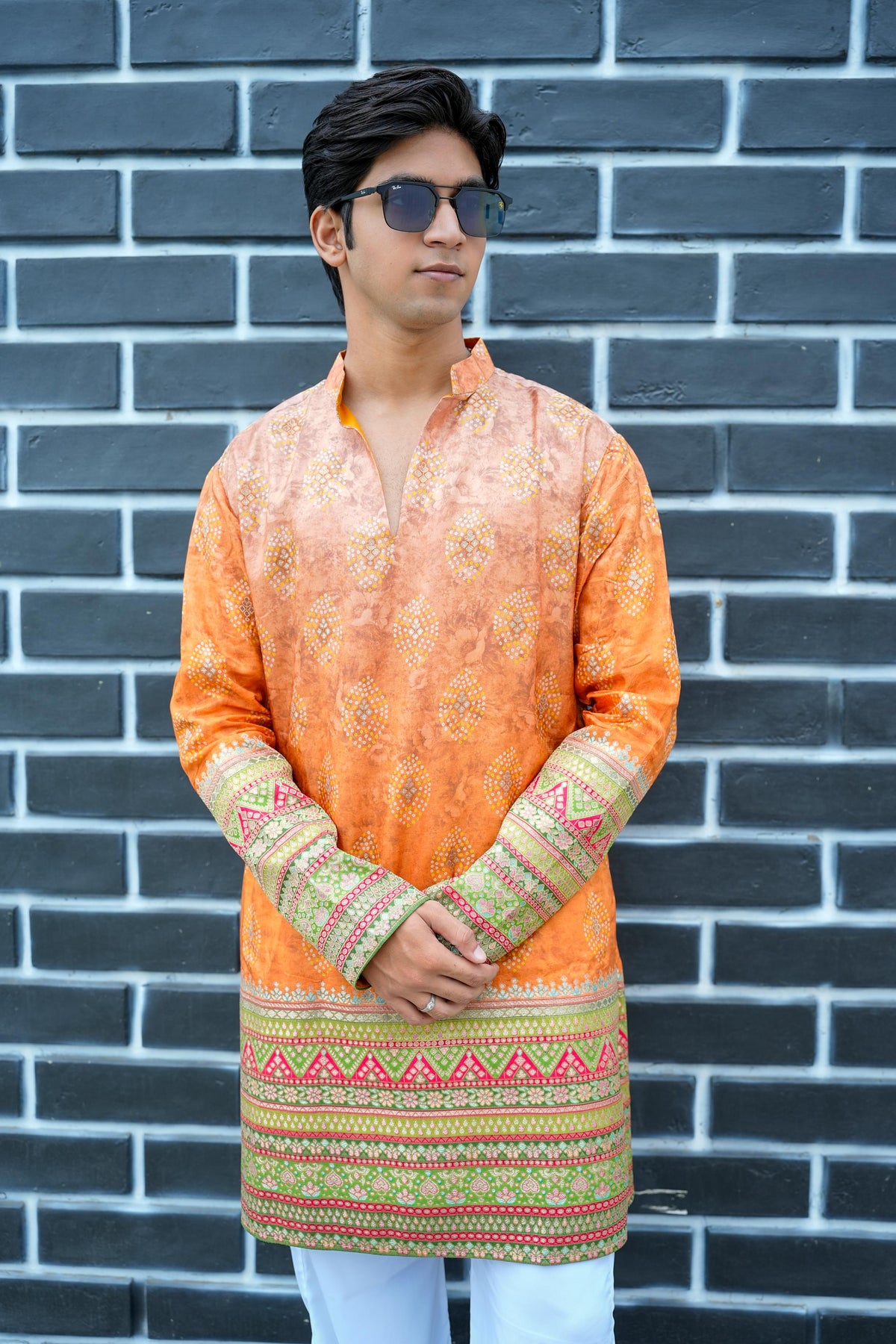 Shahi Kesari V-Neck Short Kurta