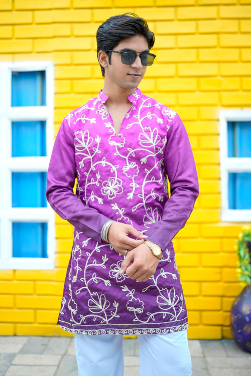Royal Orchid V-Neck Short Kurta.