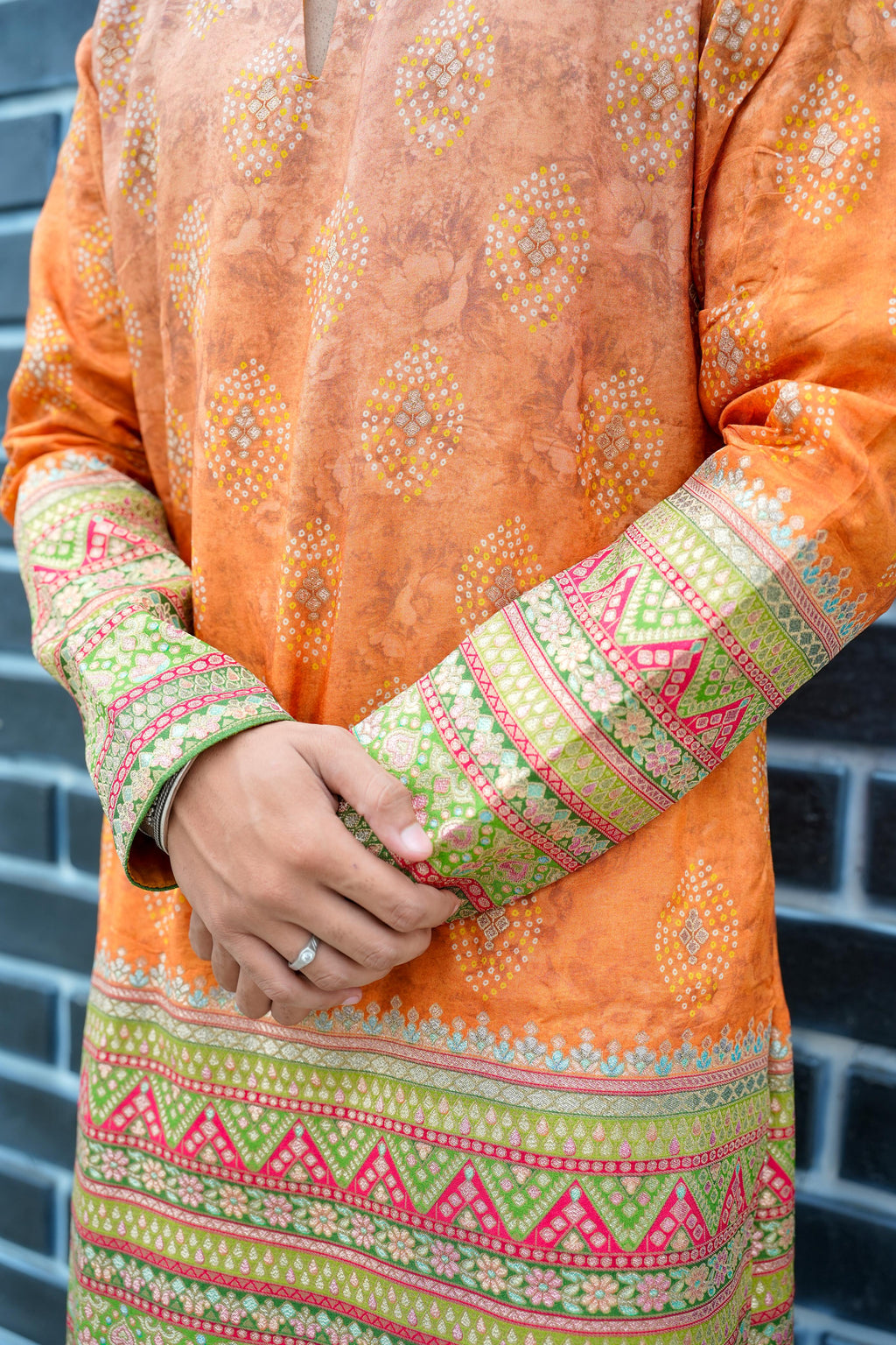 Shahi Kesari V-Neck Short Kurta