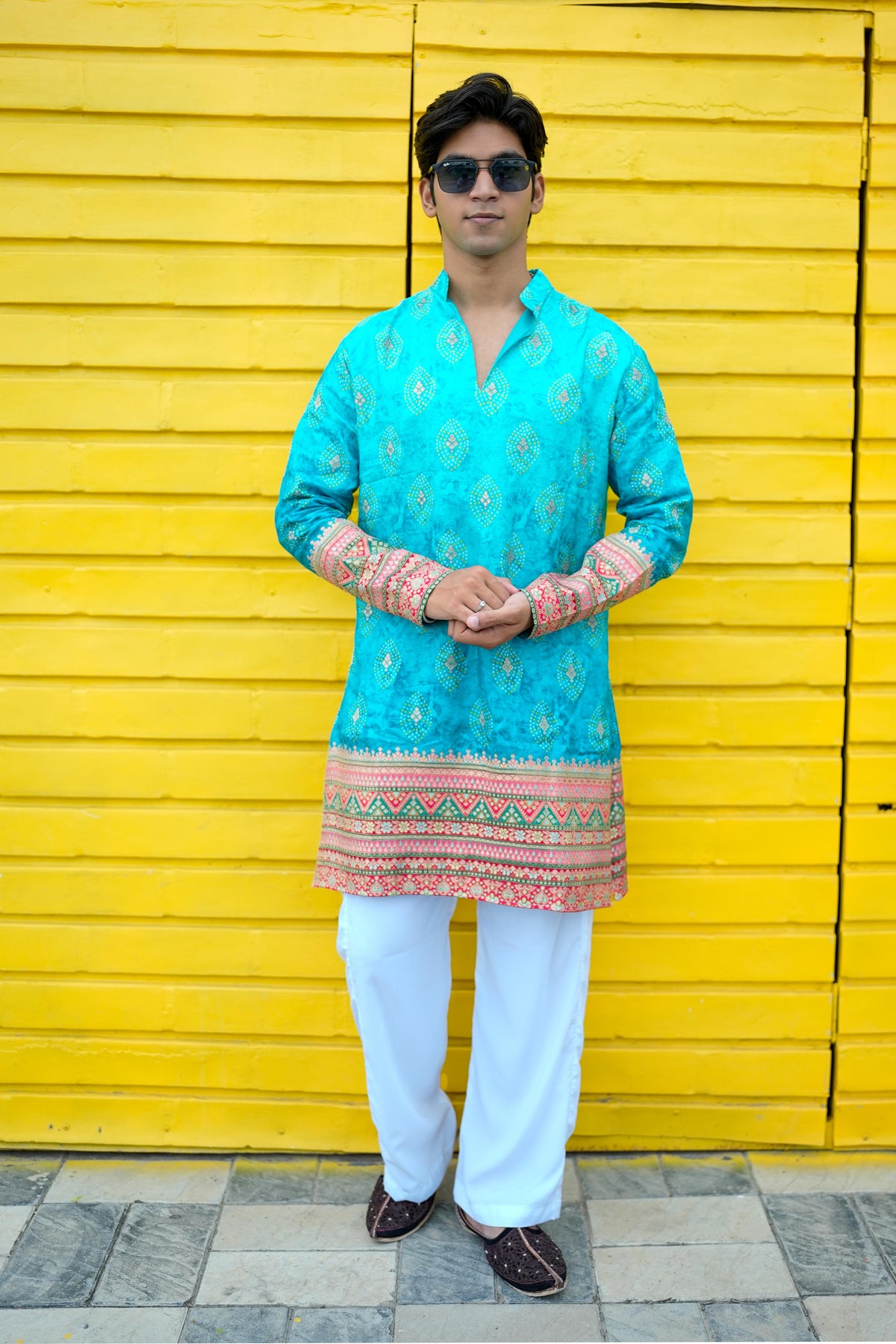 Shahi Firoza V-Neck Short Kurta.