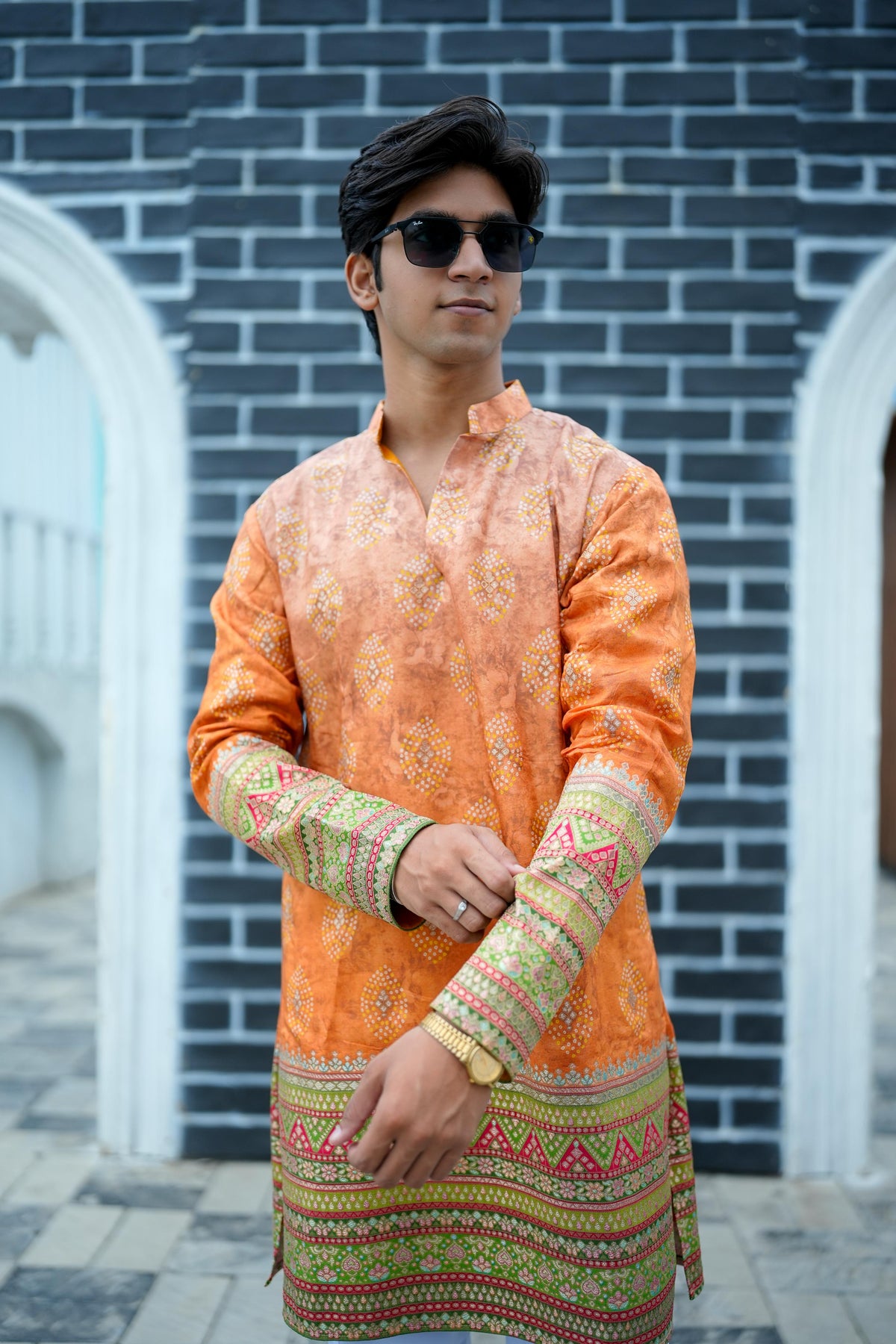 Shahi Kesari V-Neck Short Kurta
