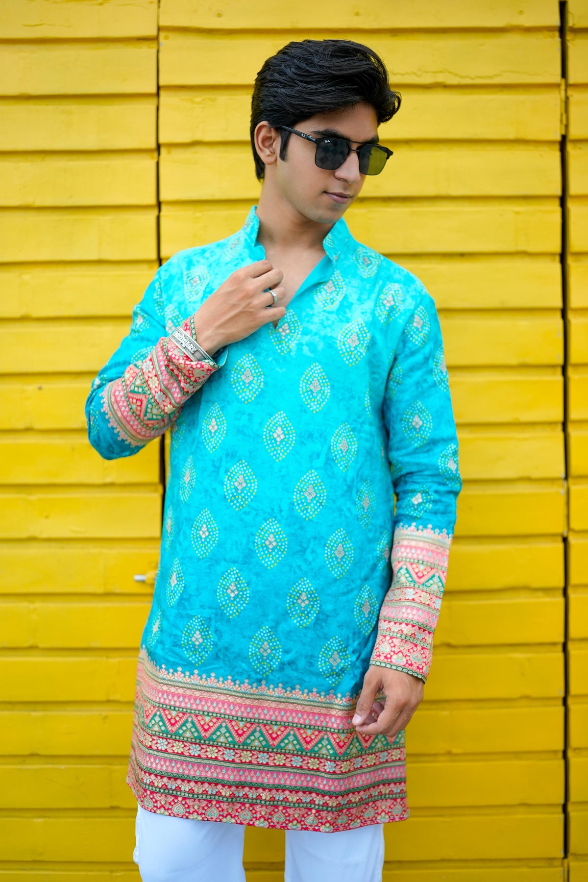 Shahi Firoza V-Neck Short Kurta.