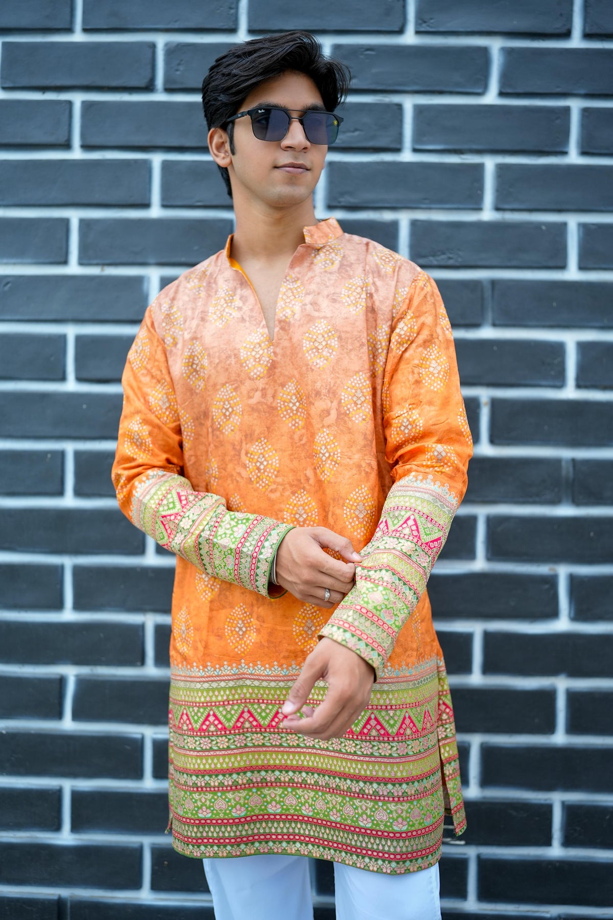Shahi Kesari V-Neck Short Kurta