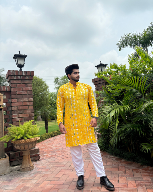 Yellow Rich Mirror Work Kurta Set