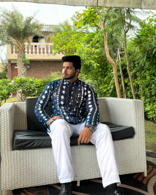 Navy Blue Rich Mirror Work Kurta Set