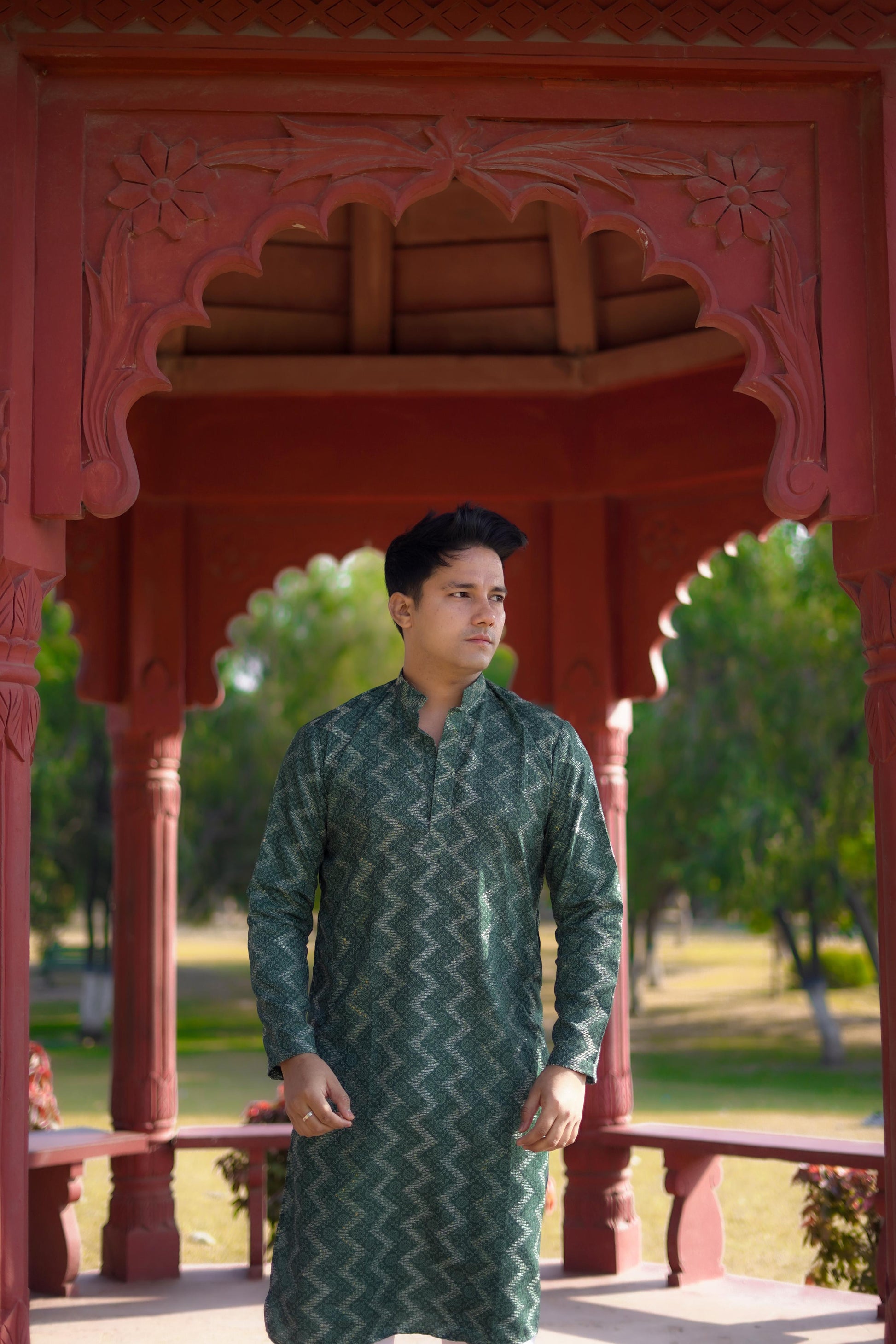 Green Bandhani Embroided Print Kurta